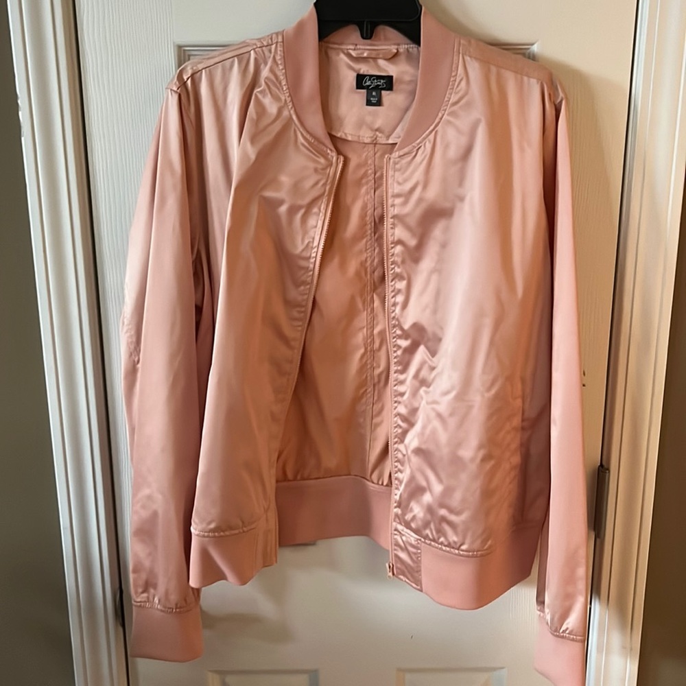 Satan Dusty Pink Rose Gold Women’s Jacket X-Large zipper front pockets shiny